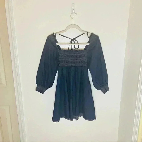 NEW Free People This Is Everything Mini Dress Bohemian Dark Denim Cottagecore - Picture 2 of 7